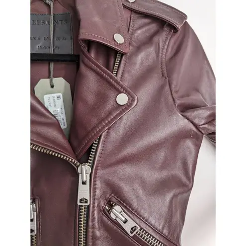 All Saints Balfern Leather Biker Jacket In Deep Berry Size 2 NEW