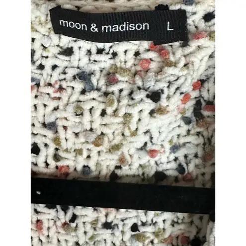 Moon & Madison Confetti Crocheted Chenille Open Front Cardigan White Size Large