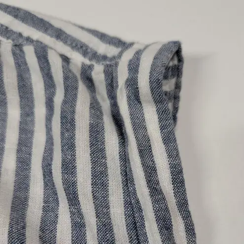 Orvis Linen Blend Womens XL Shirt Blue Striped Coastal Nautical Boat Beach