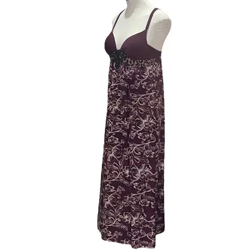 Ambrielle Maxi Nightgown Adjustable Straps Molded Cups Lace Accent Detail Purple Size M