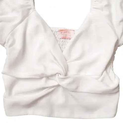 Wishful park Wishful Thinking Crop Top, Sweetheart Pullover Puff Sleeve Womens Small, White