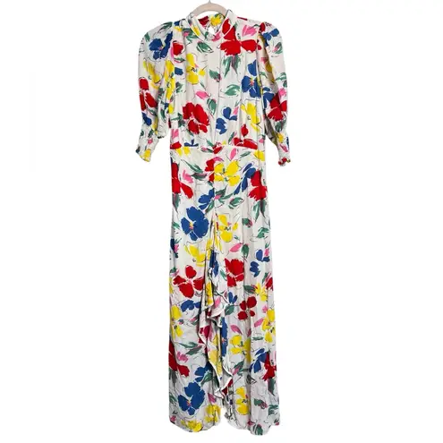 Rixo x Target Women’s White Floral Mock Neck Ruffle Midi Dress Size 2