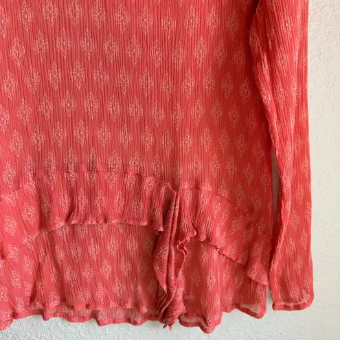 Sundance 💗 Coral Silk Medallion Print Ruffle Blouse