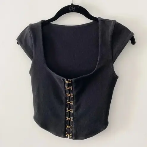 Are You Am I Zinha Crop Corset Tee Top in Black