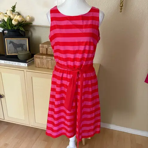 Garnet Hill Red/Pink Striped Cotton Dress With Waist Tie Size 8