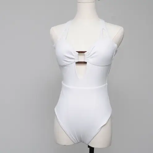 Becca . Modern Edge Cutout Ribbed One-Piece Swimsuit.