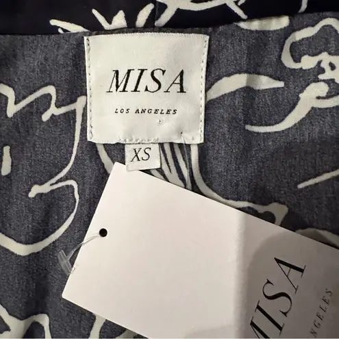 MISA Los Angeles Misa Azores Tasseled Navy Blue & White Floral Long Sleeve Tie Long Kimono XS NEW