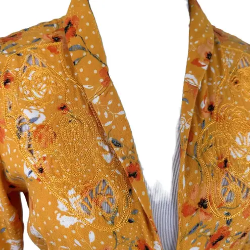 Idyllwind Mustard Yellow Long Sleeve Floral Button-Front Plunge Blouse Size XS