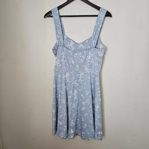 French Grey Floral Light Blue Sundress Mini Sleeveless Large Womens Lightweight