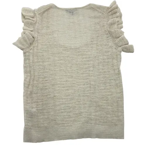 J.Crew Sweater Womens Small Cream Linen Blend Ruffle Sleeve Scoop Neck Top