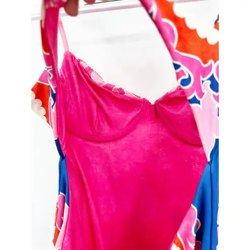 Agua Bendita Petra Pink Blue Print One-Piece Swimsuit Size Medium