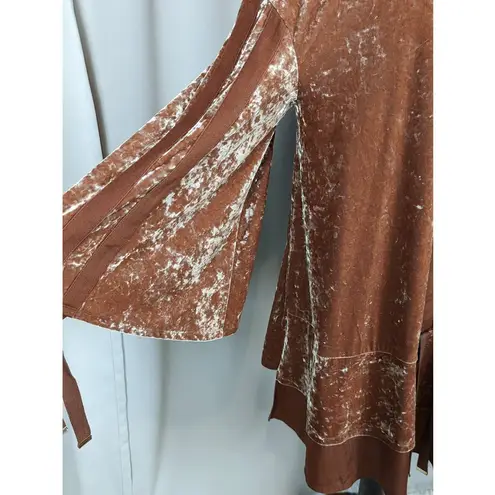 Hot As Hell HAH Phat City Crushed Velvet Bell Sleeve Mini Dress Tunic Pink Small