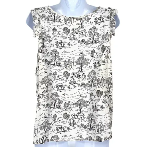 Roper Horse Cowboy Cowgirl Western Theme Sleeveless Top Black White Size Medium