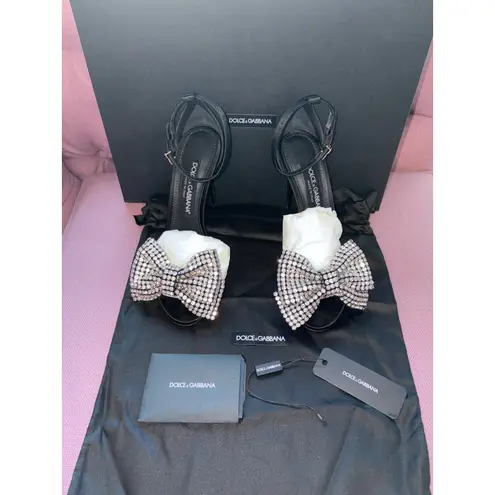 Dolce & Gabbana Keira Bow Sandal in Nero & Crystal 37 With Box womens High Heels