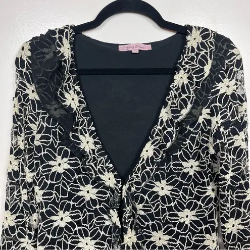 Young Essence Lace Crochet Cardigan Size Medium Boho Whimsigoth Black Y2K Flower