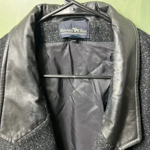 Vintage Hunters Run Wool Peacoat Women 12 Midi Black Leather Trim Winter Coat