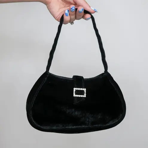 Vintage 90s Black Velvet Rhinestone Mini Bag Purse