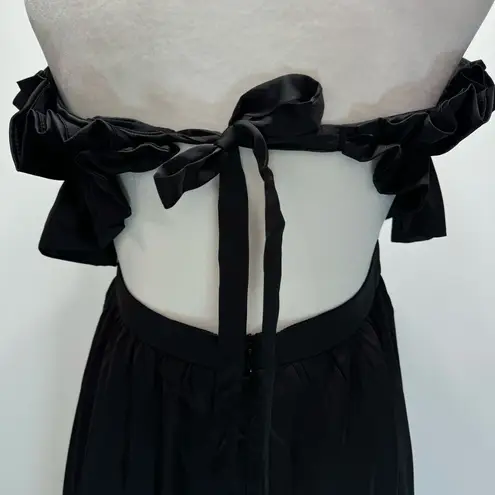 Mittoshop Black Satin Ruffle Top Open Back Strapless Cocktail Party Maxi Dress