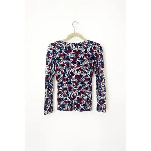 Tezenis Women’s Small Floral Long Sleeve Top Red Blue White Stretch Scoop Neck