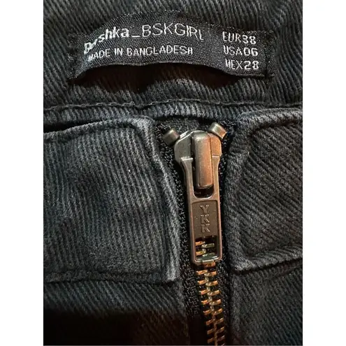 Bershka womens black distressed zip up mini skirt sz 6