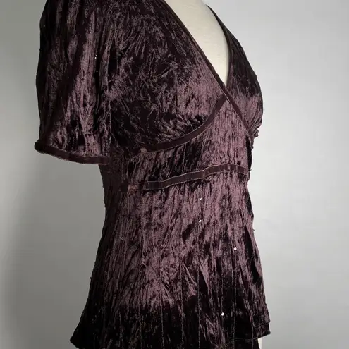 Crushed Velvet Cool Brown Witchy Cap Sleeve V