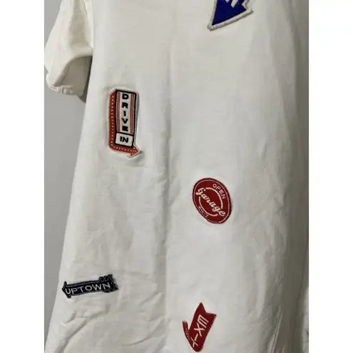 ZARA  Trafaluc Oversized Boxy Patch T-Shirt Dress Cream Retro Sign Patches Size S