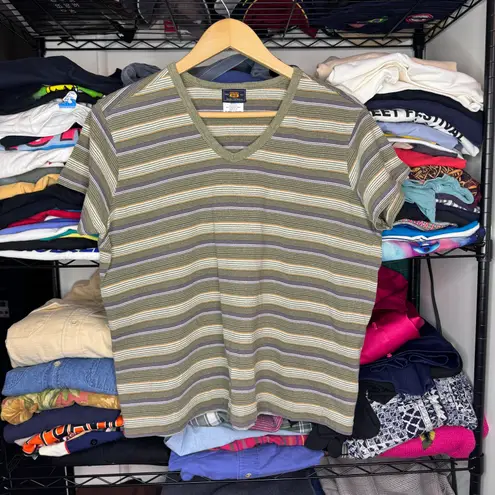 Route 66 Vintage 90’s Striped Short Sleeve V-Neck Shirt Women’s Size XL