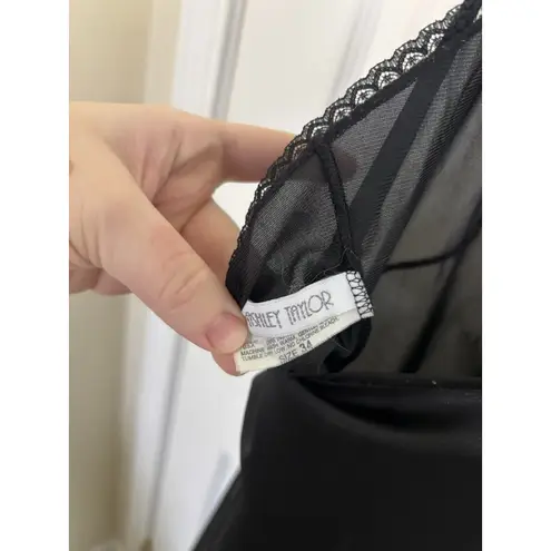 Vtg Ashley Taylor Black Nylon Floral Lace Slip Dress Nighty Size 34 FLAW Gothic