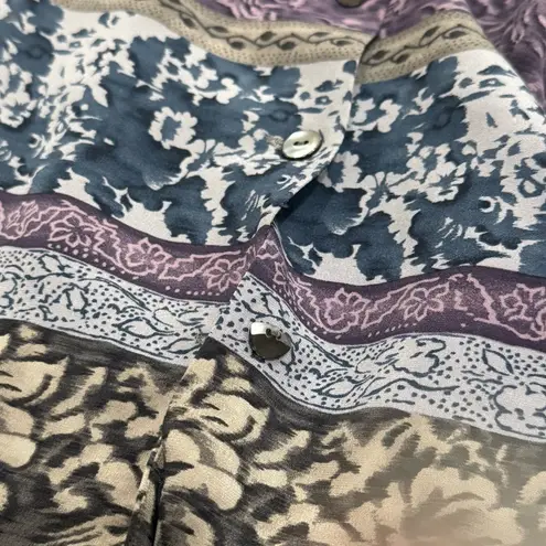 Dana Buchman Vintage Floral Long Sleeve 100% Silk Long Sleeve Blouse Size 2