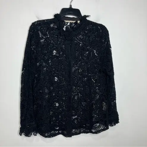 Soft Surroundings black lace Lasalle button front blouse see through women’s PM