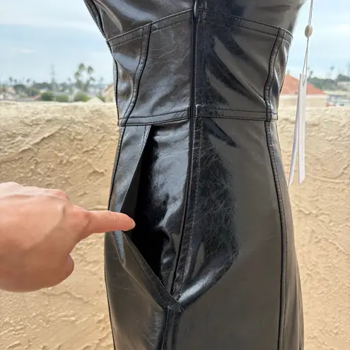 Jonathan Simkhai Standard Abra patent crinkle vegan leather bustier dress XS NWT Black