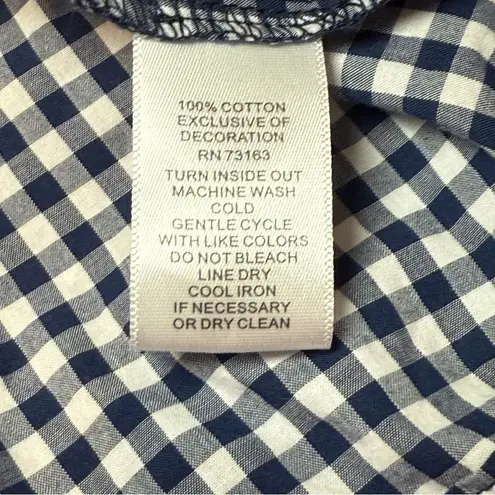 Melissa Paige Blue White Gingham Embroidered Blouse Puff Sleeves Small Petite