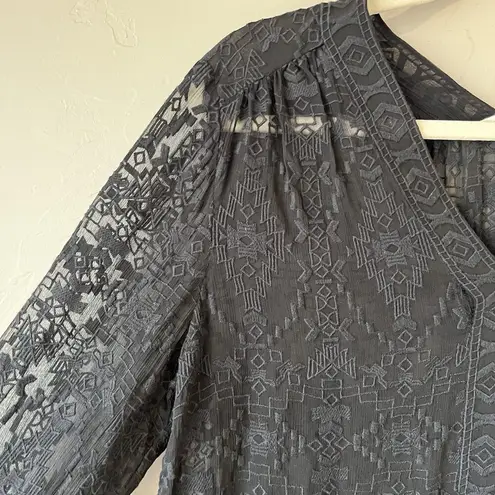 Rebecca Taylor Womens Long Sleeve V Neck Silk Shirt Black Size 10 Sheet Boho Top