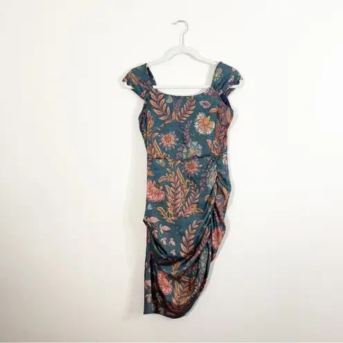 Averie Halley Ruched Midi Dress Floral Small Blue