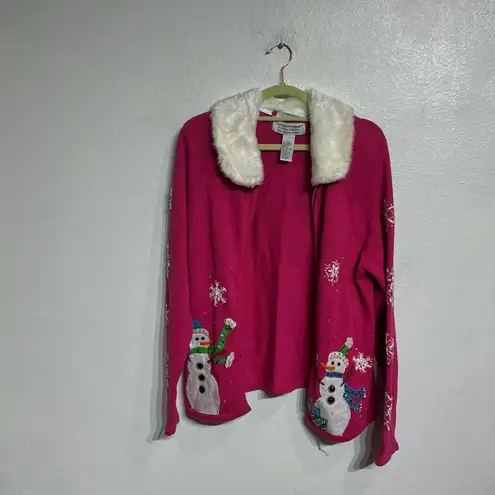 Tiara International Hot Pink Snowman Vintage Cardigan Sz L
