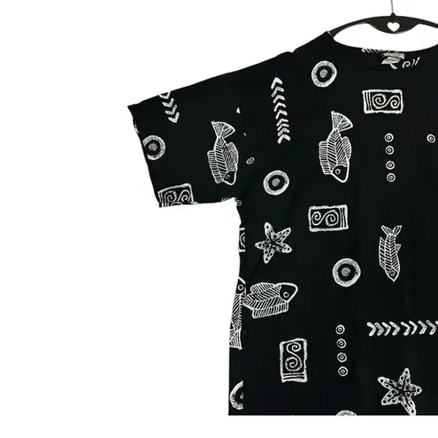 Vintageā Women's Tropical Print Black T Shirt Oversized Crew Neck Beach One Size Size undefined