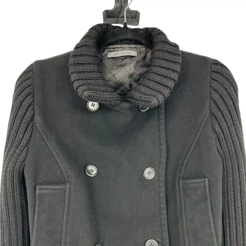 John Varvatos Cropped Pea Coat with Knit Sleeves Black Womens Size Small
