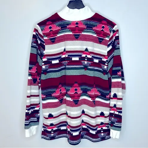 Blair Scandia Fleece Long Sleeve Tunic Top Aztec Print Mock Turtleneck Size M
