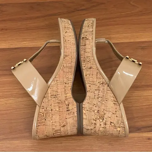 Sam Edelman  Yardlie Almond Tan Patent Cork Wedge Platform Sandals Size 6