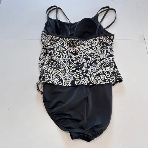 MiracleSuit Black White Paisley Wireless One Piece Swimsuit Size 10