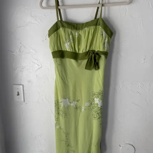 Studio Y Y2k Size 9 Light Green Floral Maxi Dress Spaghetti Strap Ruffle Fairy
