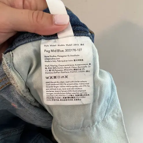 Acne Studios - Peg Jeans Mid Blue Slim Fit Denim Classic Preppy Medium Dark Wash