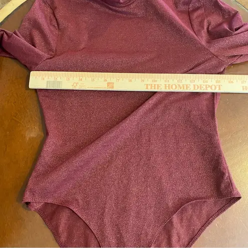 Anthropologie Daily Practice Shimmer Open Back Bodysuit Plum Mock Neck Small nwt Purple
