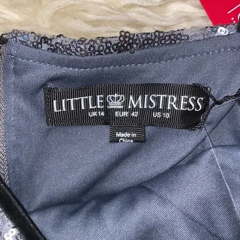 Little Mistress Silver & Black Metallic Sequined Sleeveless Maxi Dress NWT Sz 10