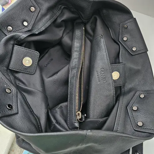 Lanvin Black Leather Tote Shoulder Bag Large Leather Satchel Bag