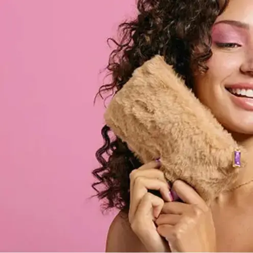 Ipsy Caramel Fauz Fur Glam Cosmetic Bag