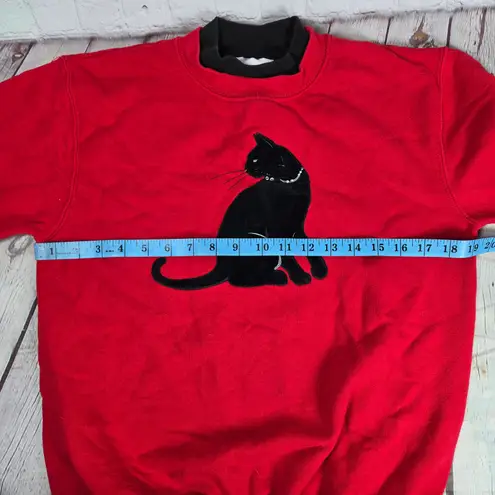 Country Store Black Velvet Cat Red Sweatshirt S | Faux Jewels, Inset Collar