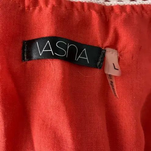 Vasna Fit N Flare Cotton Lace Dress L Coral Orange V Neck Lined Boho Knee Length Size L