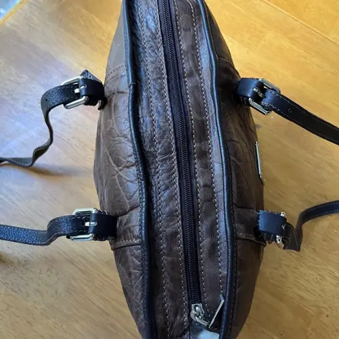 IMEDICI Firenze Leather Tote Purse Shoulder Bag Zip Around Italian Medium Size Brown