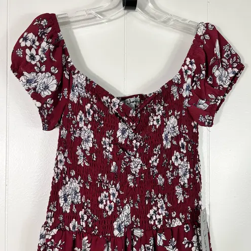 J for Justify Maroon Floral Wide Leg Pull On Stretch Jumpsuit Large L Romper NWT